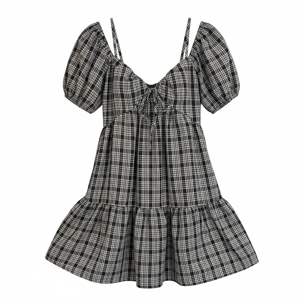 Aqua Black & White Plaid Mini Dress